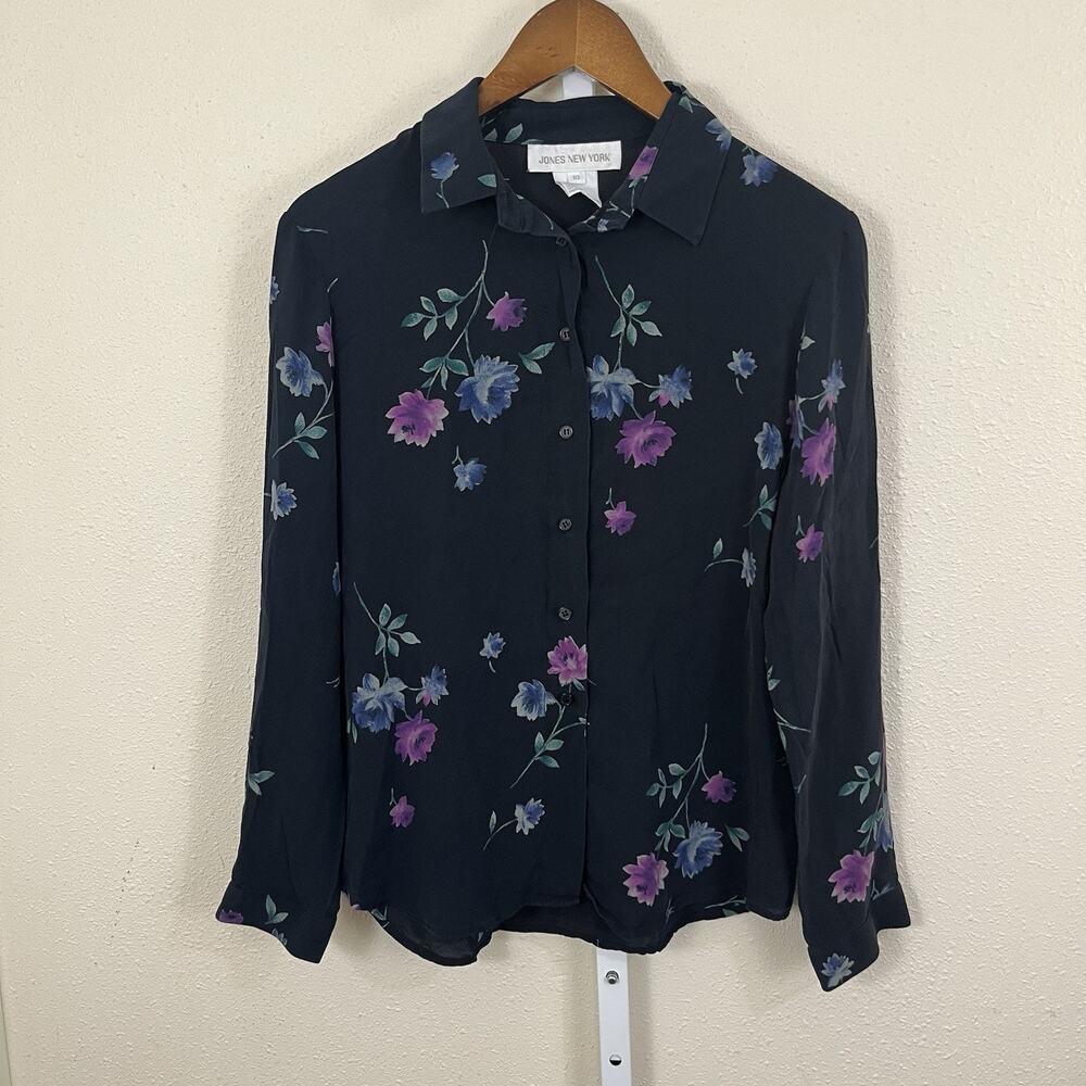 Jones New York Vintage Silk Floral Button Down Blouse Womens 10 Whimsygoth